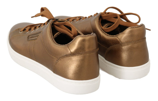 Gold Leather Mens Casual Sneakers Dolce & Gabbana