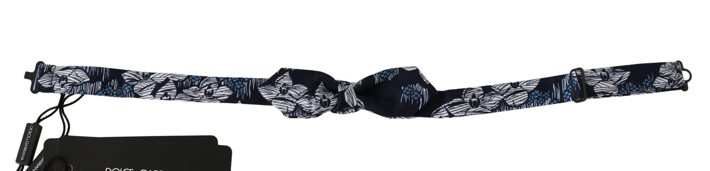 Navy Blue Floral Slim Adjustable Neck Papillon Men Bow Tie Dolce & Gabbana