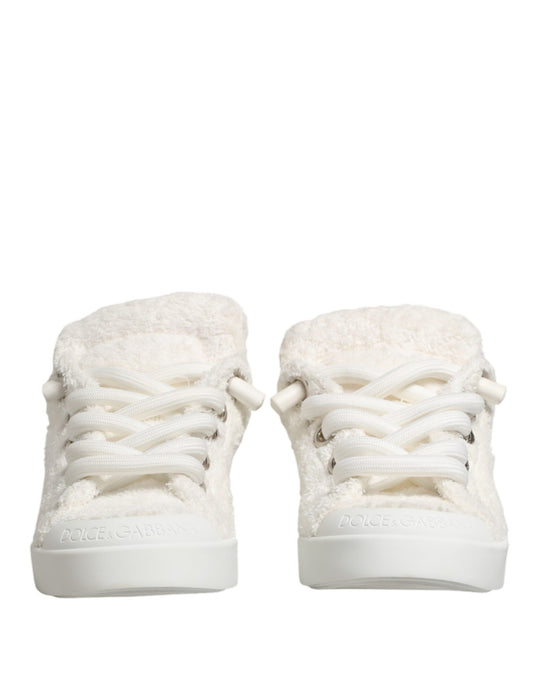 White Faux Shearling Low Top Sneakers Shoes