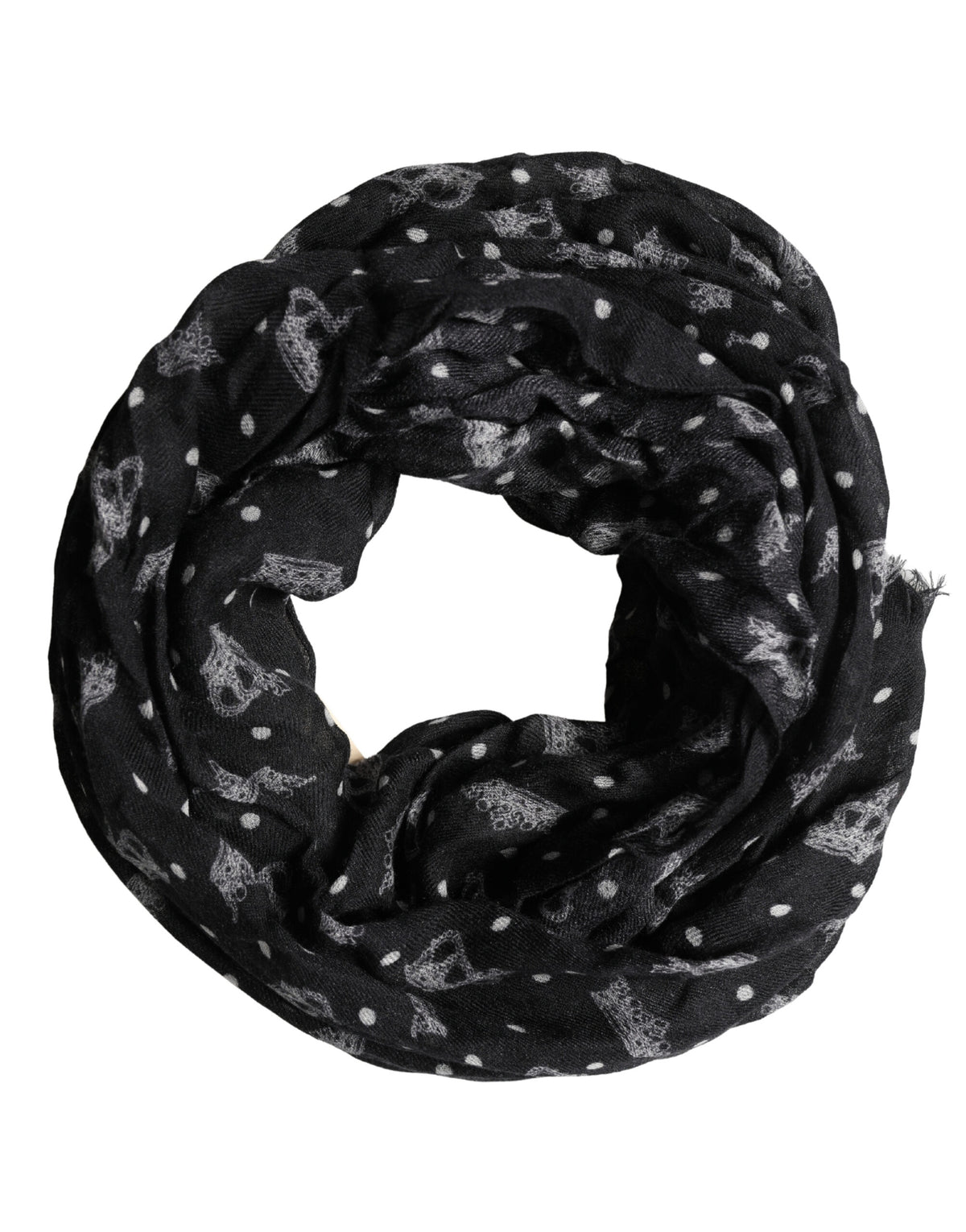 Black Wool Crown Print Fringe Neck Wrap 180cm x 65cm Scarf
