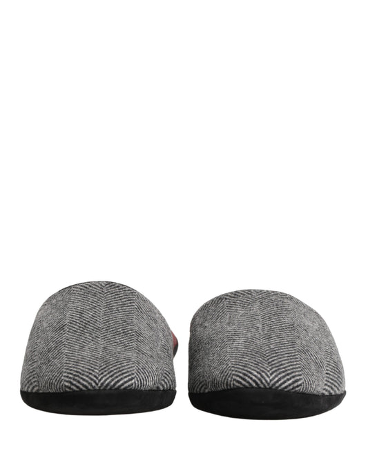 Grey Herringbone Cashmere Red Slippers Shoes