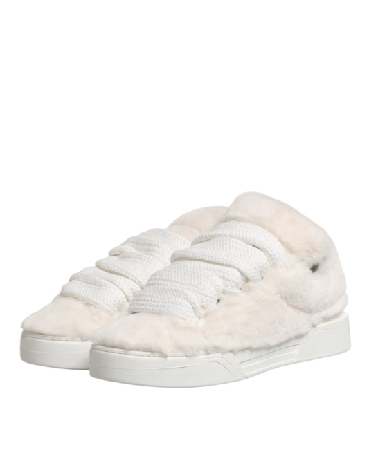 White Shearling Fur Bianco Low Top Sneakers Shoes