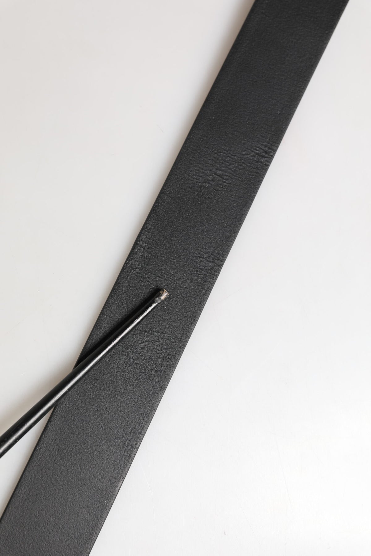 Black Calf Leather Silver Metal Buckle Belt