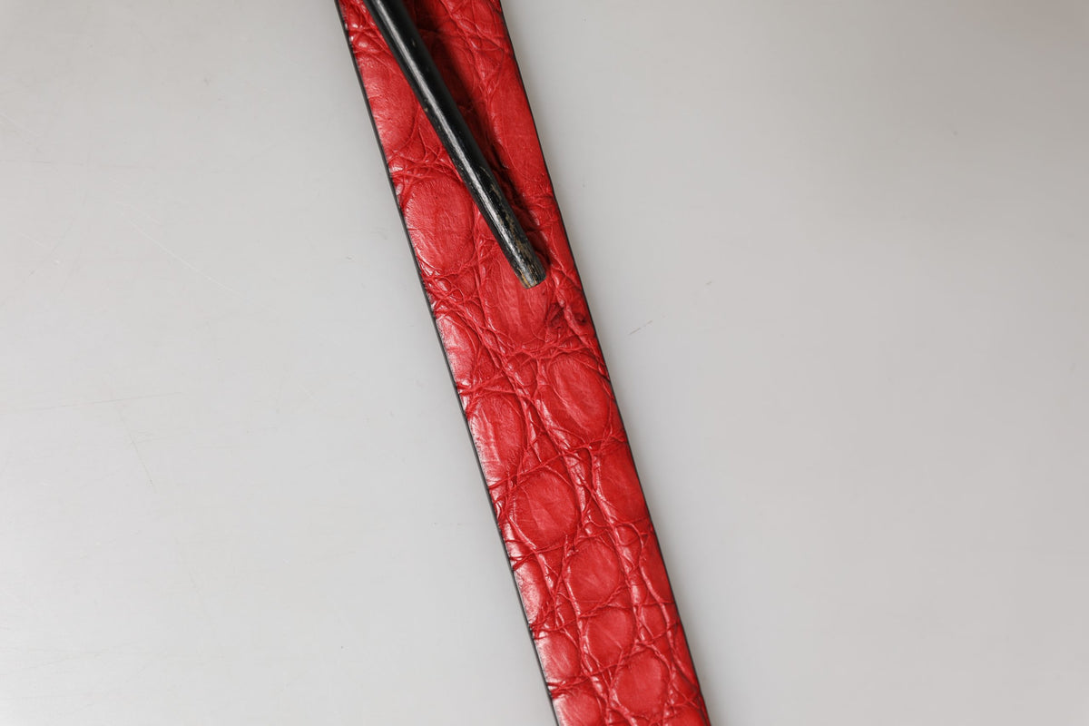 Men Red Exotic Leather Metal Buckle Belt