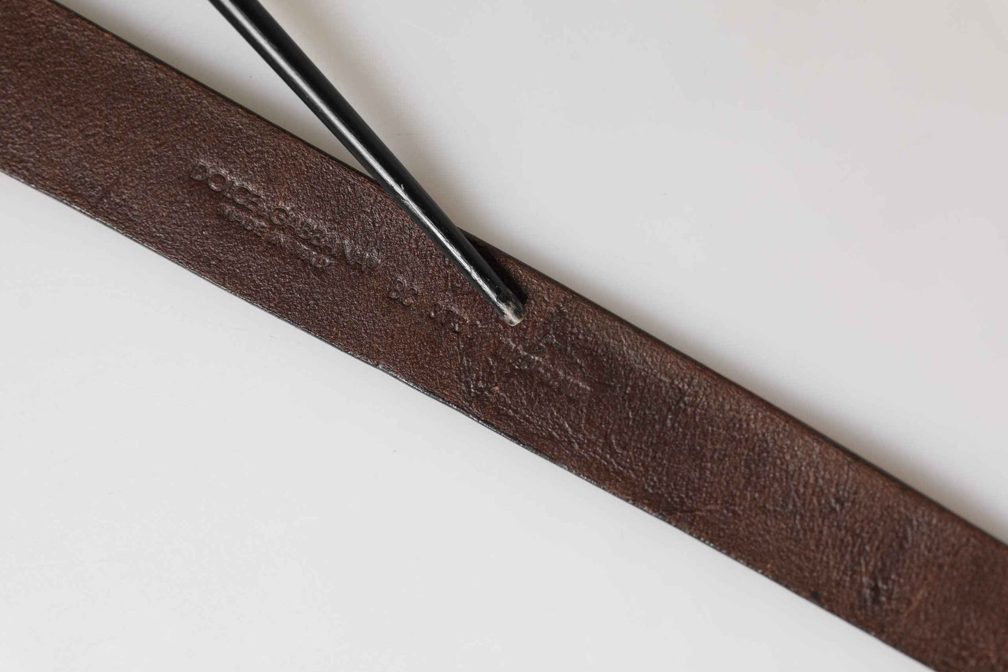 Men Brown Leather Logo Metal Buckle Belt