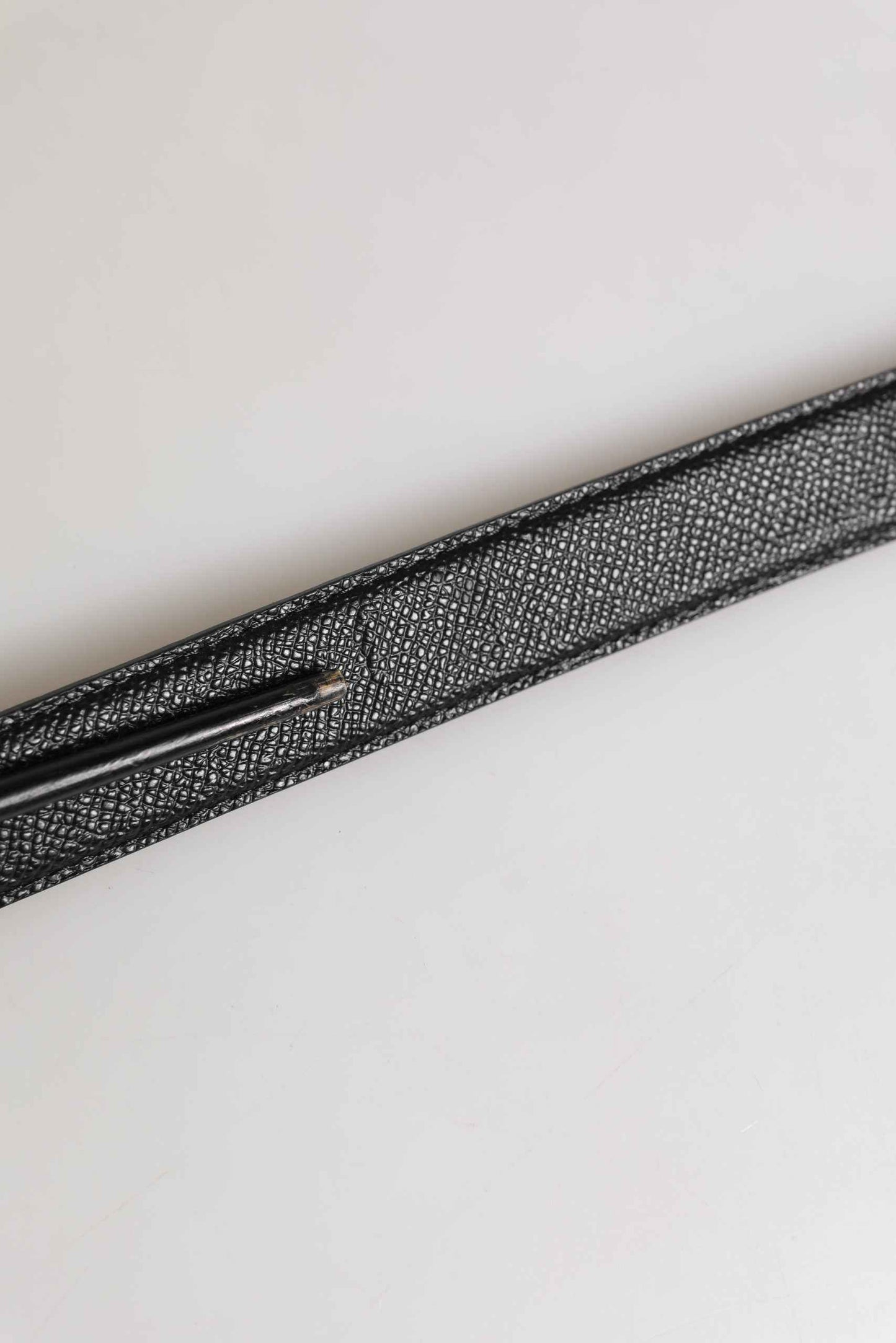 Men Black Calf Leather Logo Metal Buckle Belt