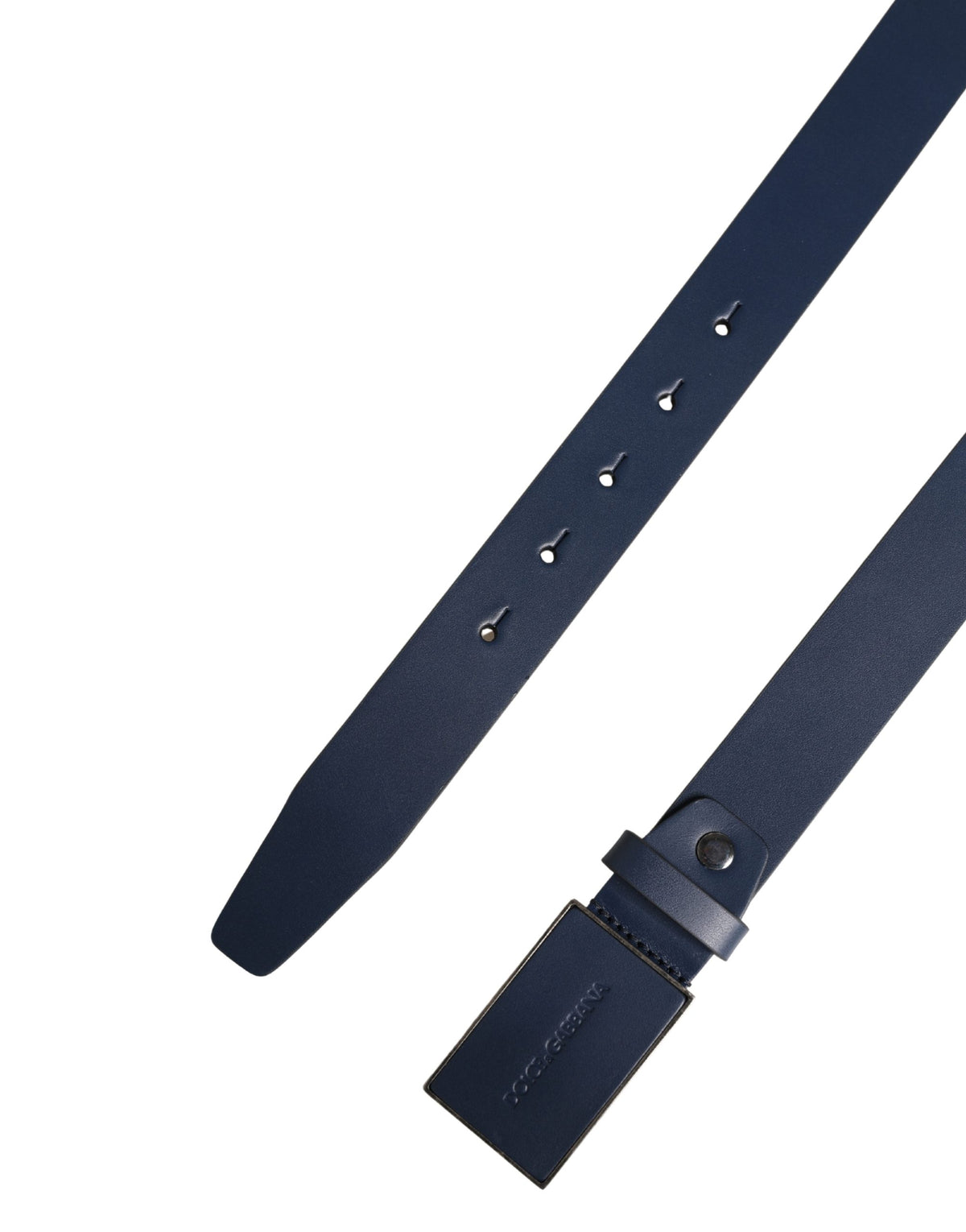 Men Blue Calf Leather Logo Metal Buckle Belt