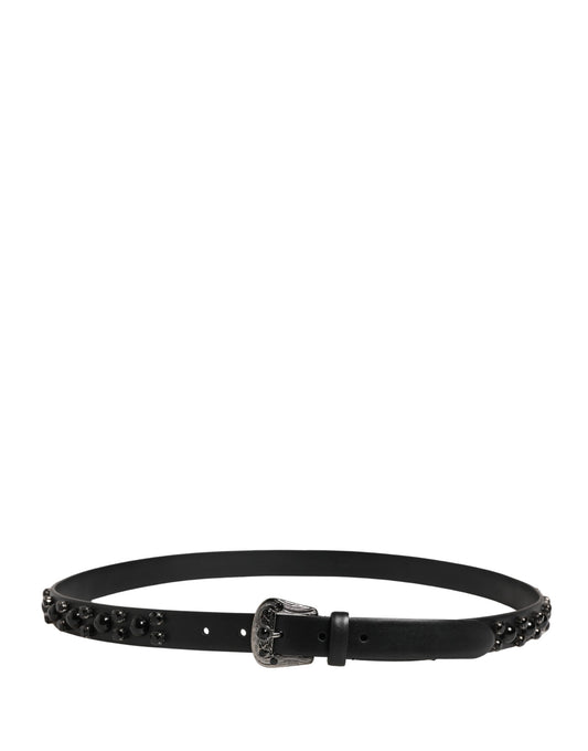 Men Black Calf Embellished Metal Buckle Belt
