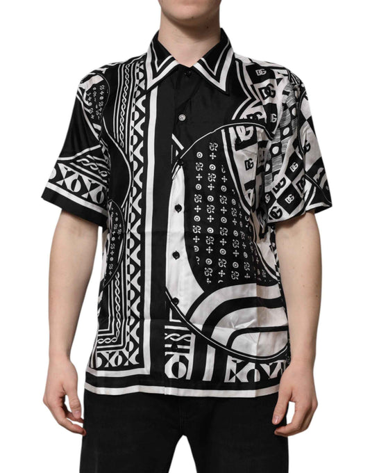 Black Silk Logo Print Short Sleeves Shirt
