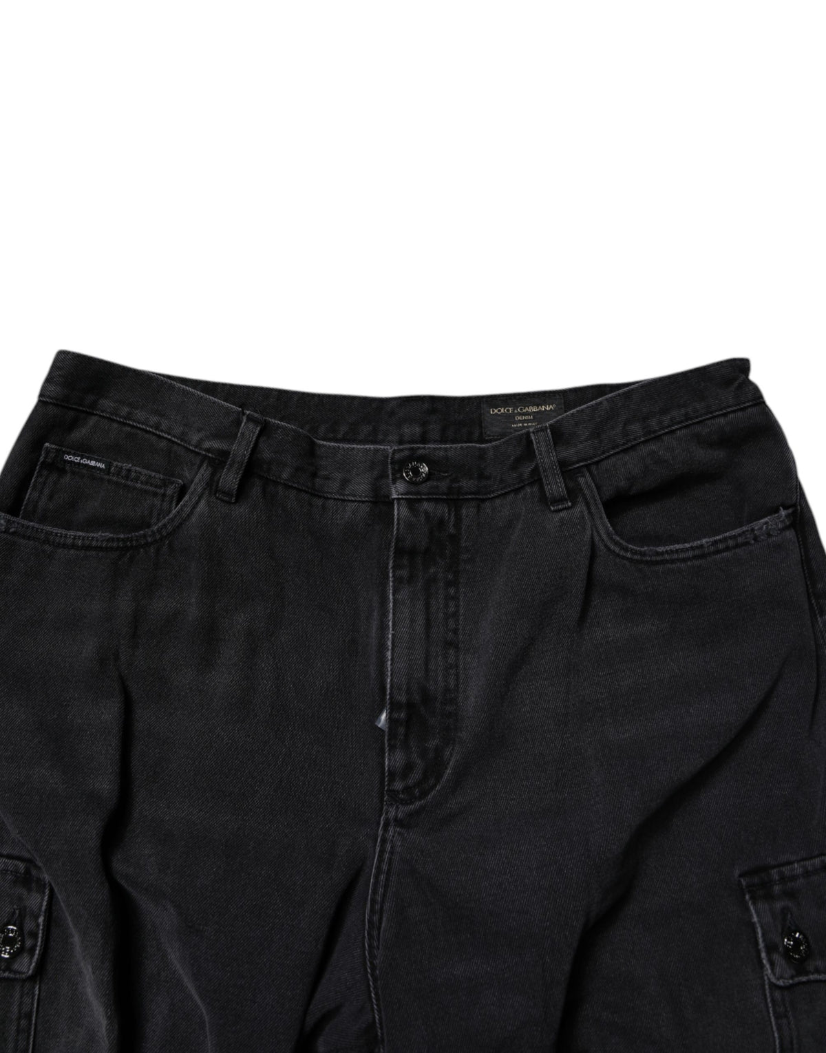 Black Mid Waist Denim Cargo Bermuda Shorts