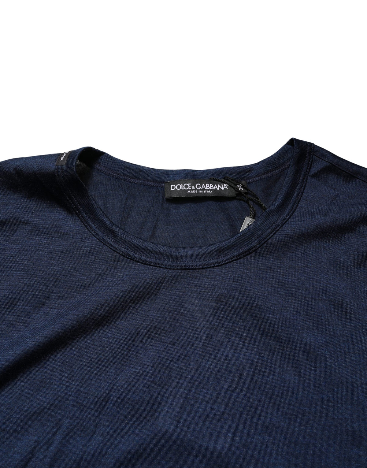 Dark Blue Silk Short Sleeve CrewNeck T-shirt