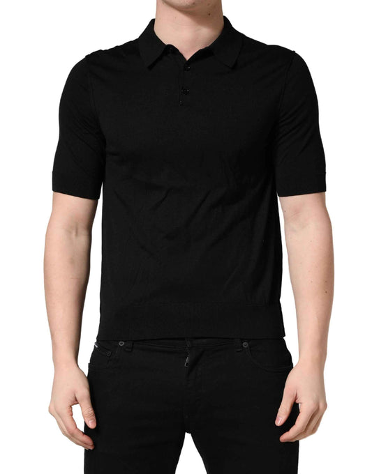 Black Wool Short Sleeves Men Polo T-shirt