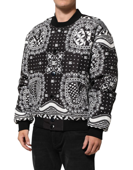 Black White BandanaPrint Men Bomber Jacket