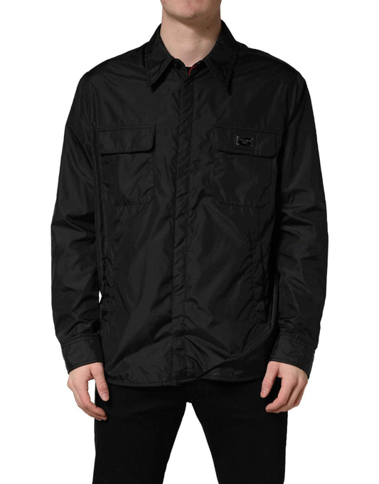 Black Logo Plaque Long Sleeves Shirt Jacket