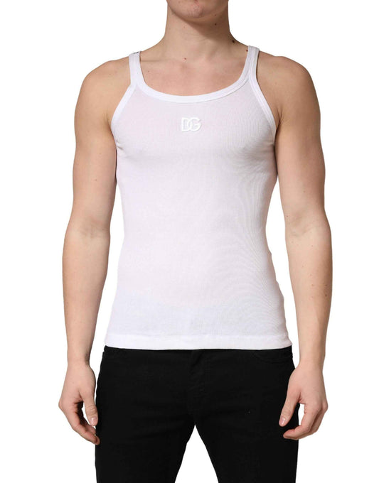 White Ribbed Cotton Sleeveless Tank T-shirt