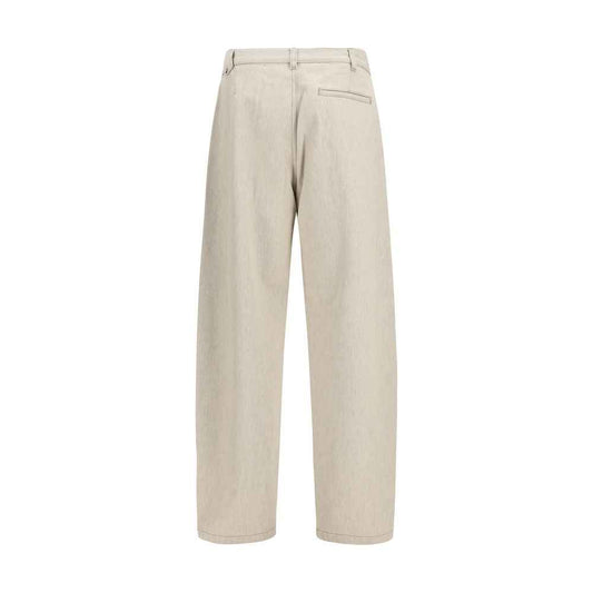 Beige Cotton Casual Pants