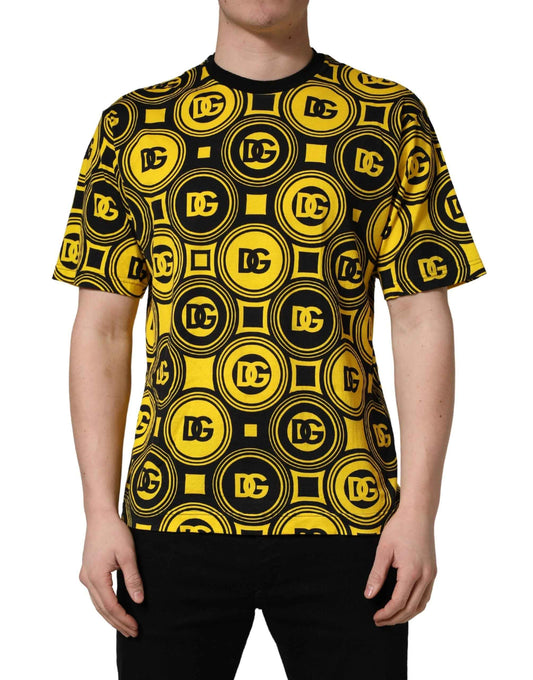 Yellow Black Logo Geometric Pattern T-shirt