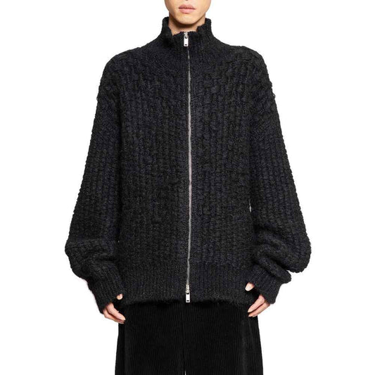 Black Alpaca Leather Cardigan
