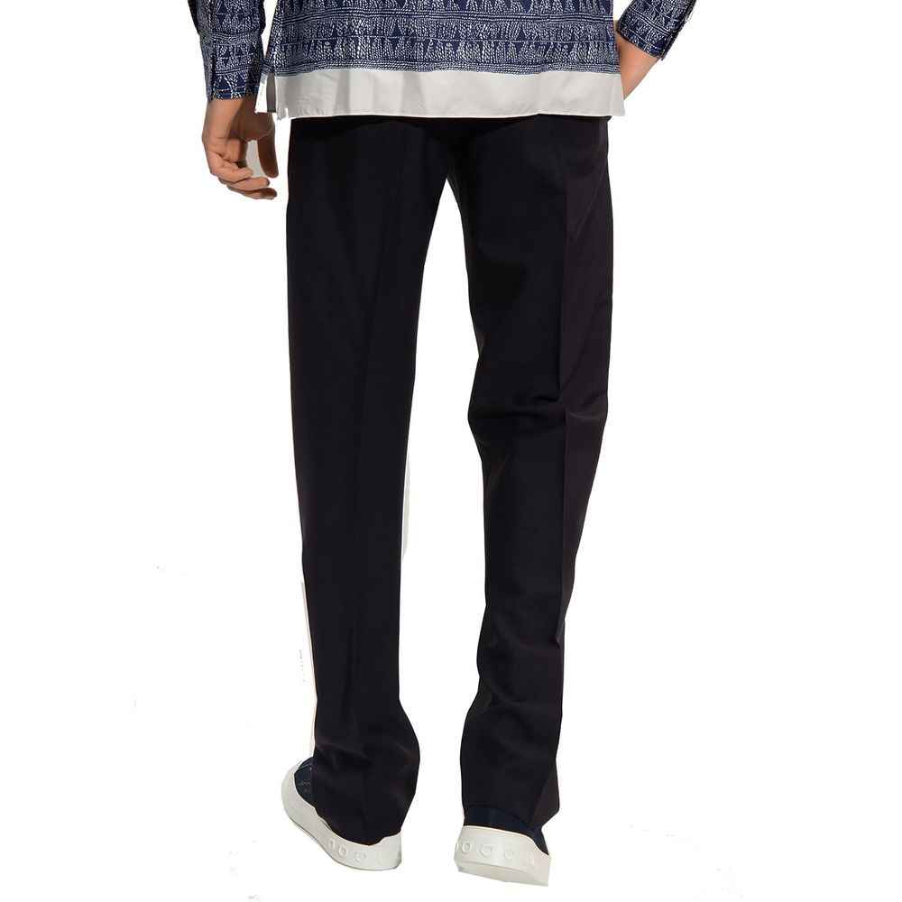 Blue Cotton Casual Pants