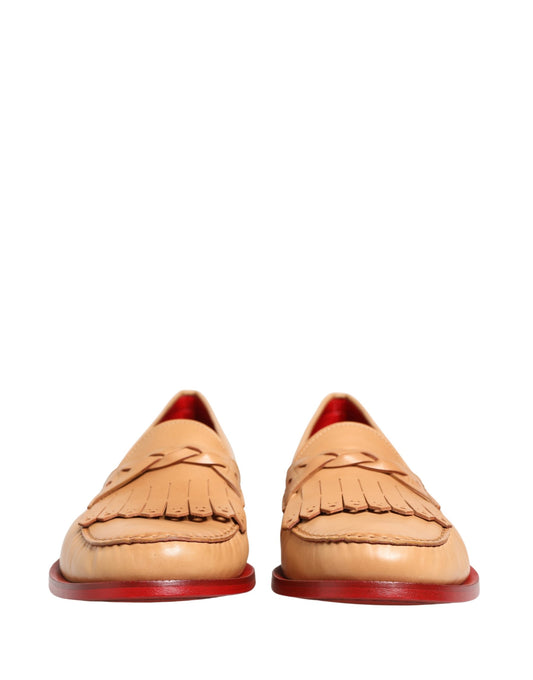 Beige Tassel Leather Men Slip On Loafers Shoes