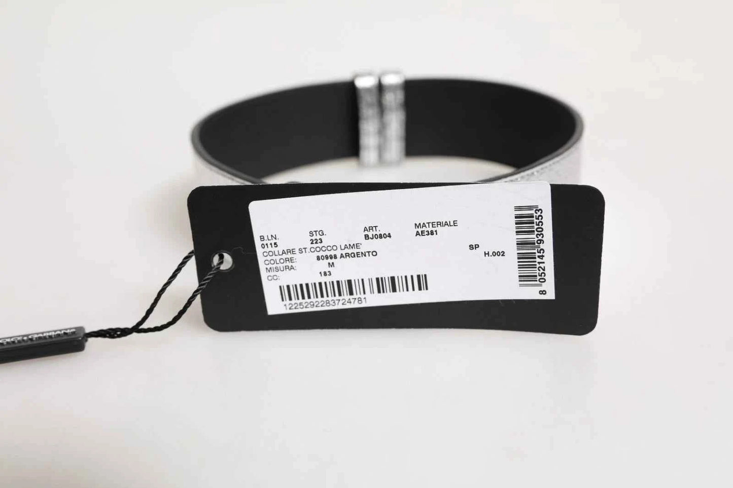 Silver Textured Leather Gold Tone Metal Neckband