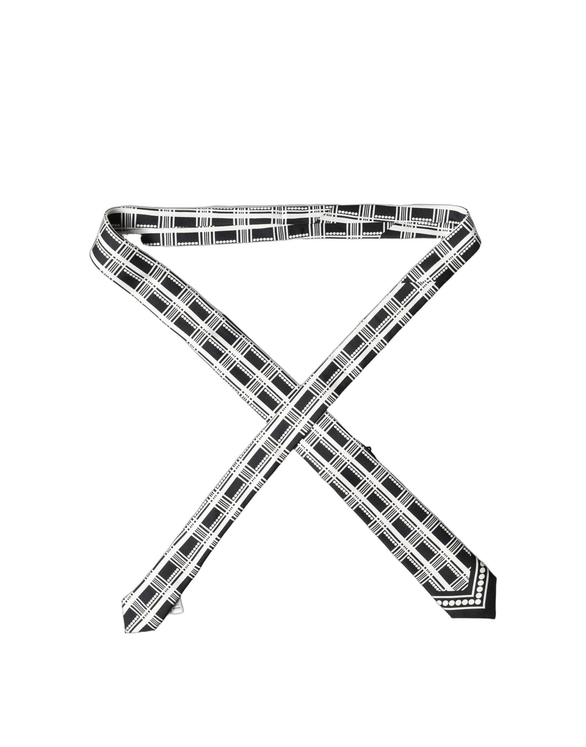 Black White Abstract Silk Adjustable Men Tied Necktie Tie