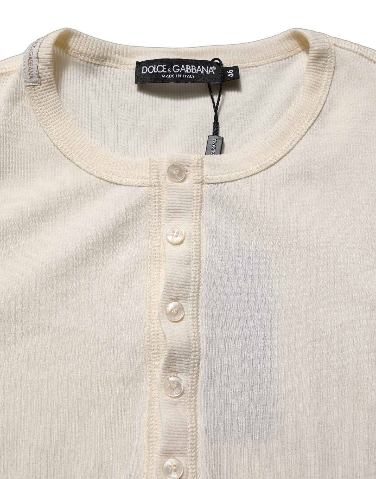 White Long Sleeves Henley Pullover Sweater