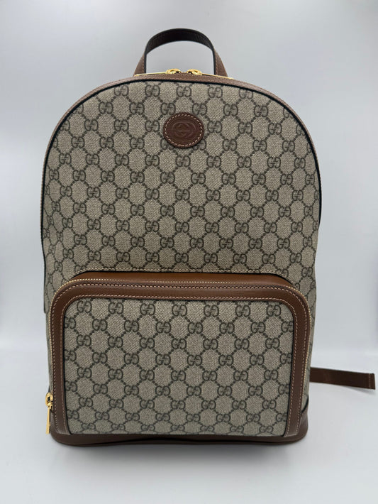 GUCCI GG Supreme and Leather Backpack