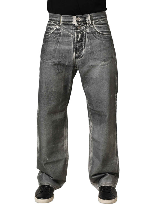 Grey Washed Mid Waist Straight Denim Jeans