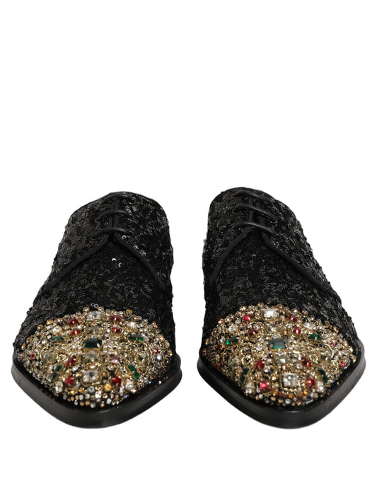 Black Sequin Embellished Men Derby Dress Shoes