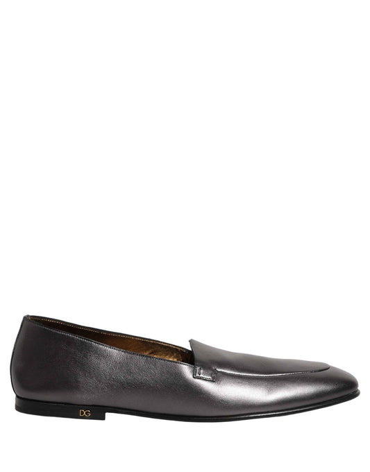 Silver Leather DG Logo Slip On Loafers Shoes