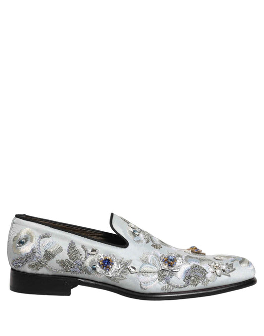 White Floral Embellished Men Loafers Shoes