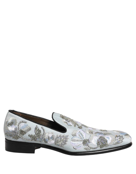White Floral Embellished Men Loafers Shoes