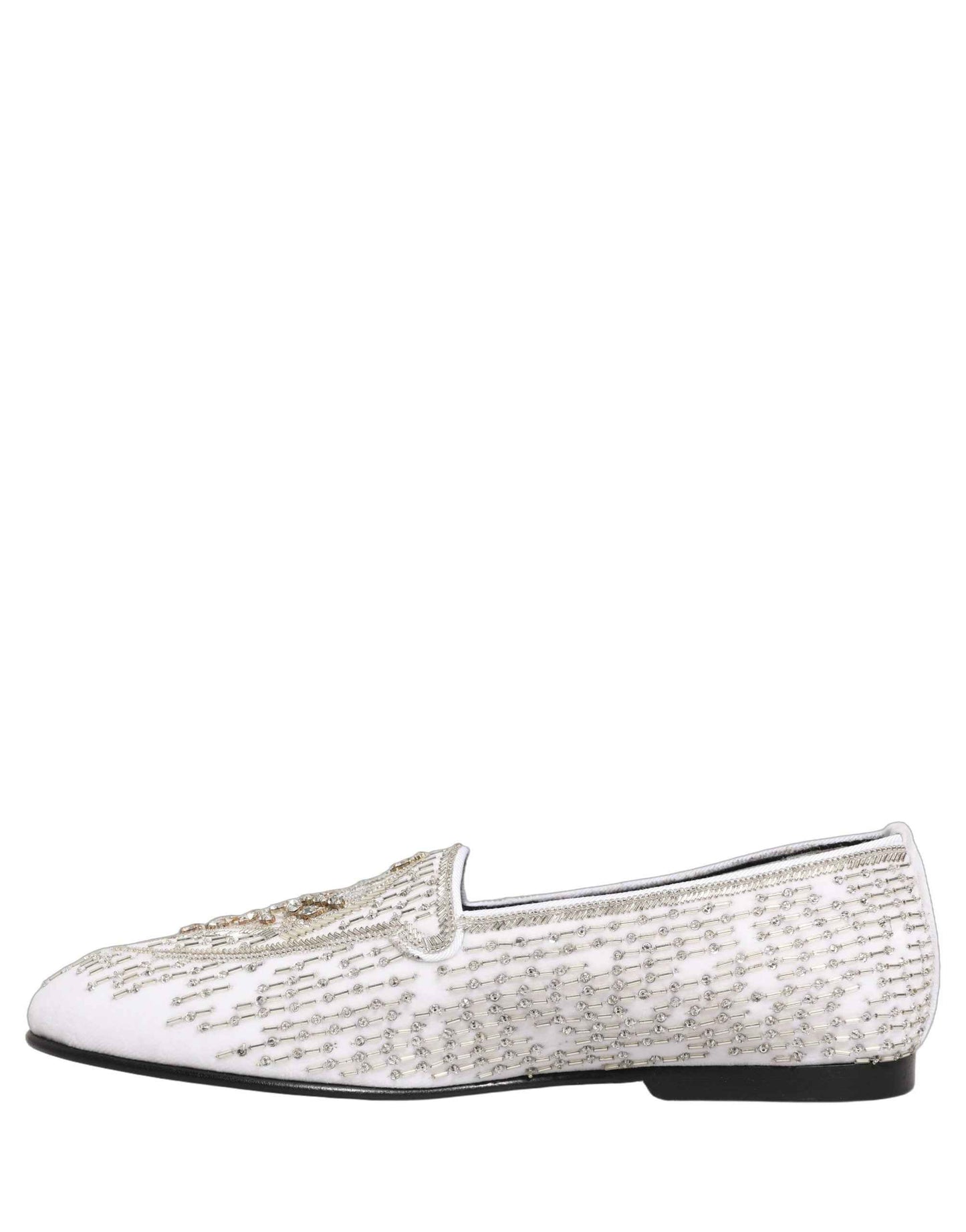 White Satin Embellished Dress Loafers Shoes