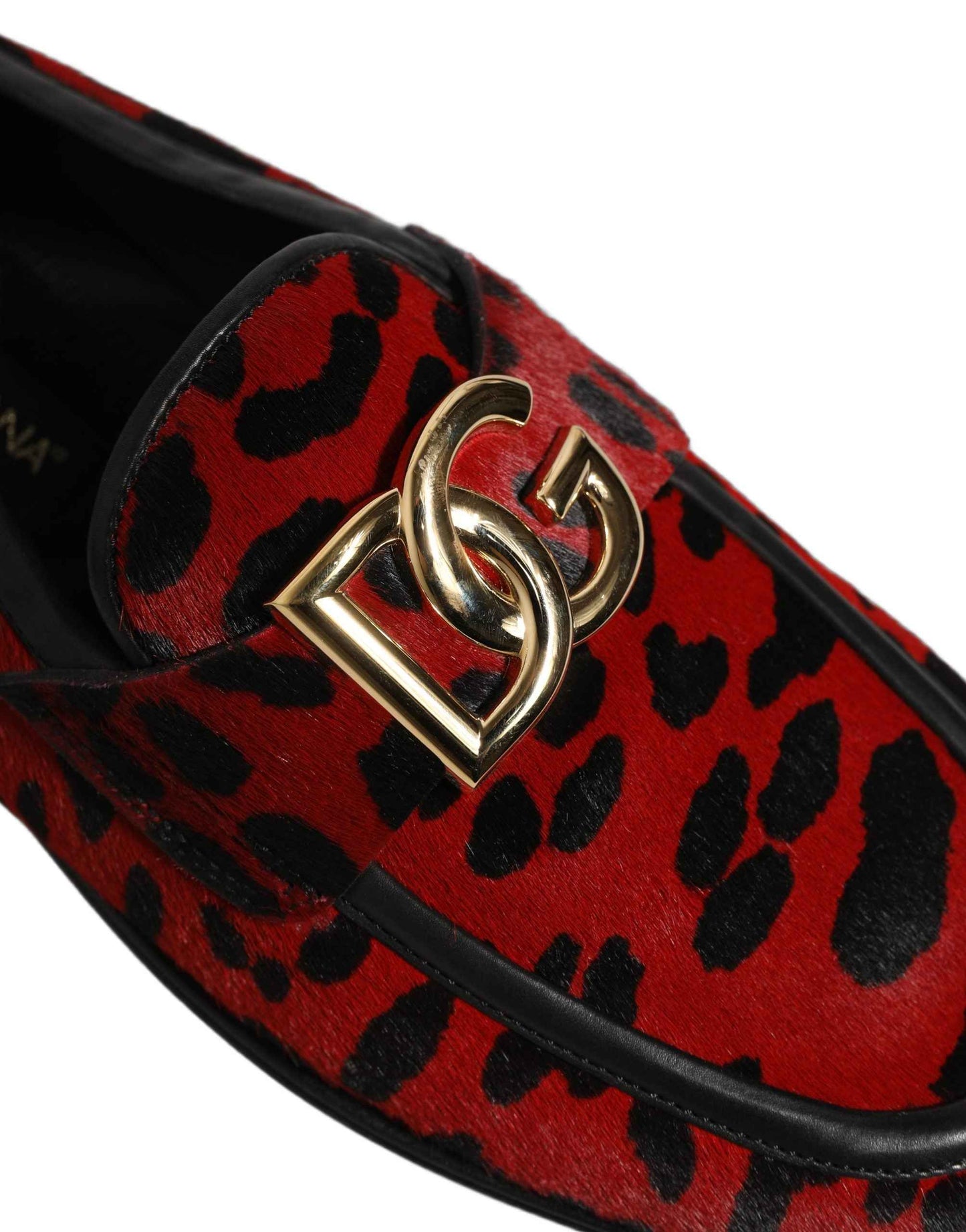 Red Leopard Print Pony Hair Dress Loafers Shoes