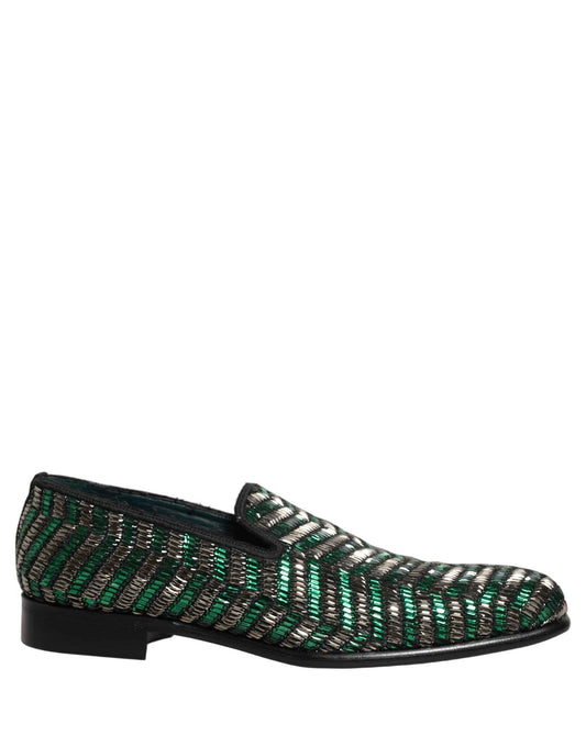 Silver Green Embellished Dress Loafers Shoes