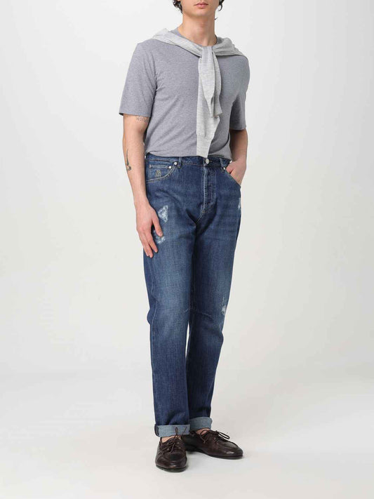 Blue Denim Straight-Leg Jeans