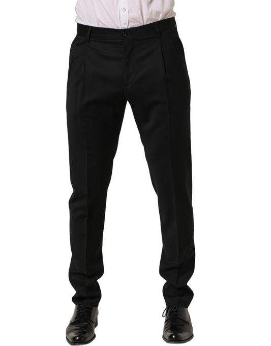 Black Wool Tapered Leg Men Dress Trouser Pants