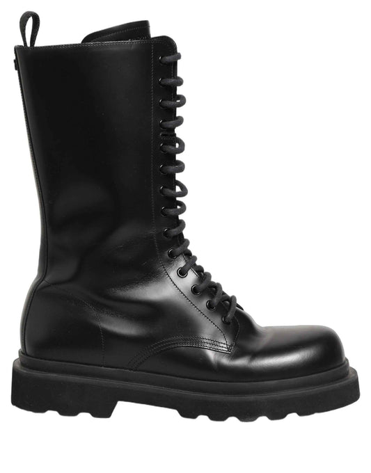 Black Leather Lace Up Men Combat Boots Shoes