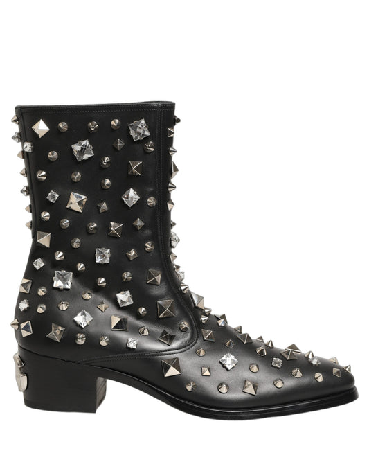 Black Crystal Embellished Short Boots Shoes