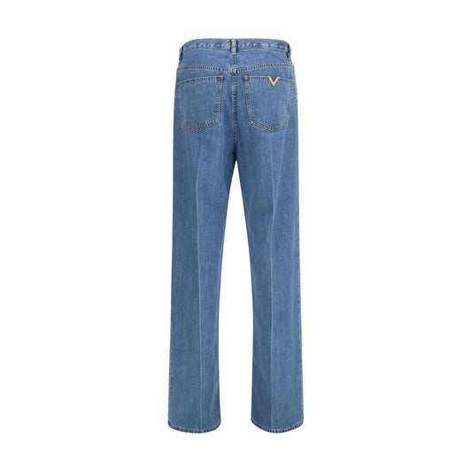 Blue Cotton Straight-Leg Jeans