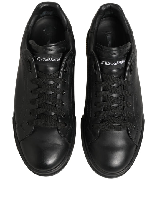 Black Leather Logo Low Top Men Sneakers Shoes
