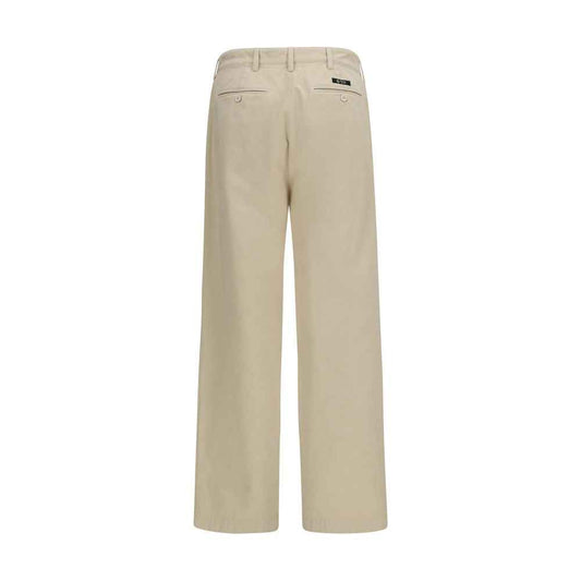 Beige Cotton Casual Pants