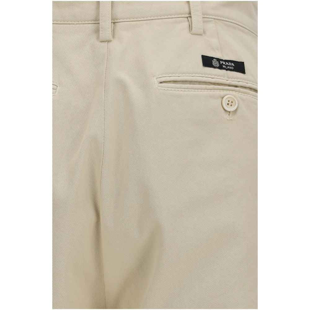 Beige Cotton Casual Pants