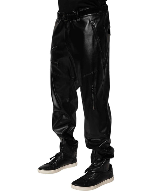 Black PU Leather Zipper Men Trouser Pants