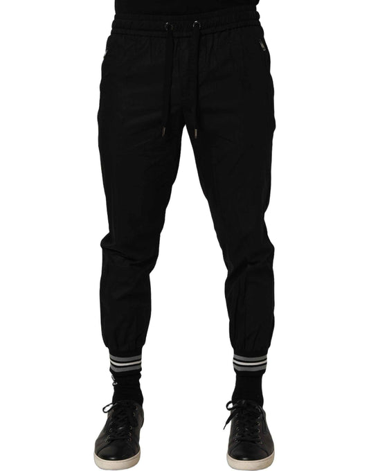 Black Cotton Mid Waist Jogger Sweatpants Pants