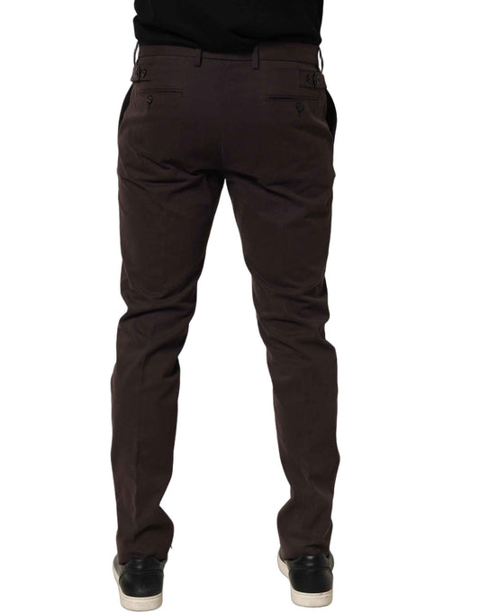 Brown Cotton Skinny Leg Dress Trouser Pants
