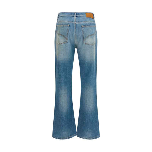 Blue Cotton Flared Jeans