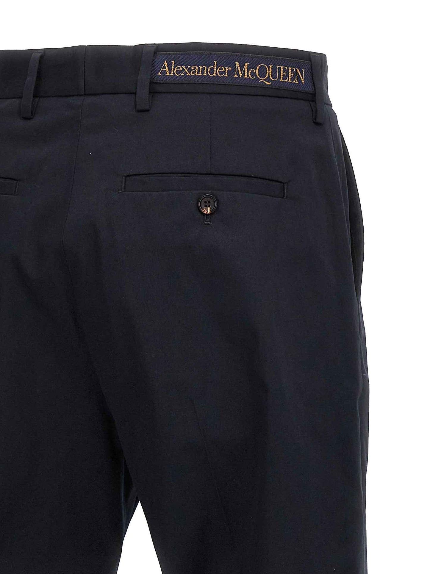 Blue Cotton Casual Pants