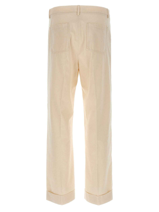 Beige Cotton Casual Pants